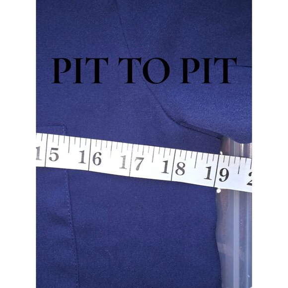 Lily White Blouse Size Medium Navy Blue Chiffon V Neck Dark Fairy Sheer Pocket - Picture 5 of 9